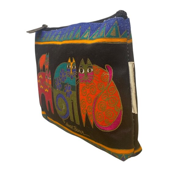 Laurel Burch Women’s Black Multicolor Cotton Cat Print Zipper Pouch Bag Sz S - Picture 2 of 10